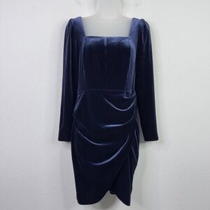 Shoshanna Dress Women 2 Blue Velvet Long Sleeve Holiday Glam Timeless Whimsigoth